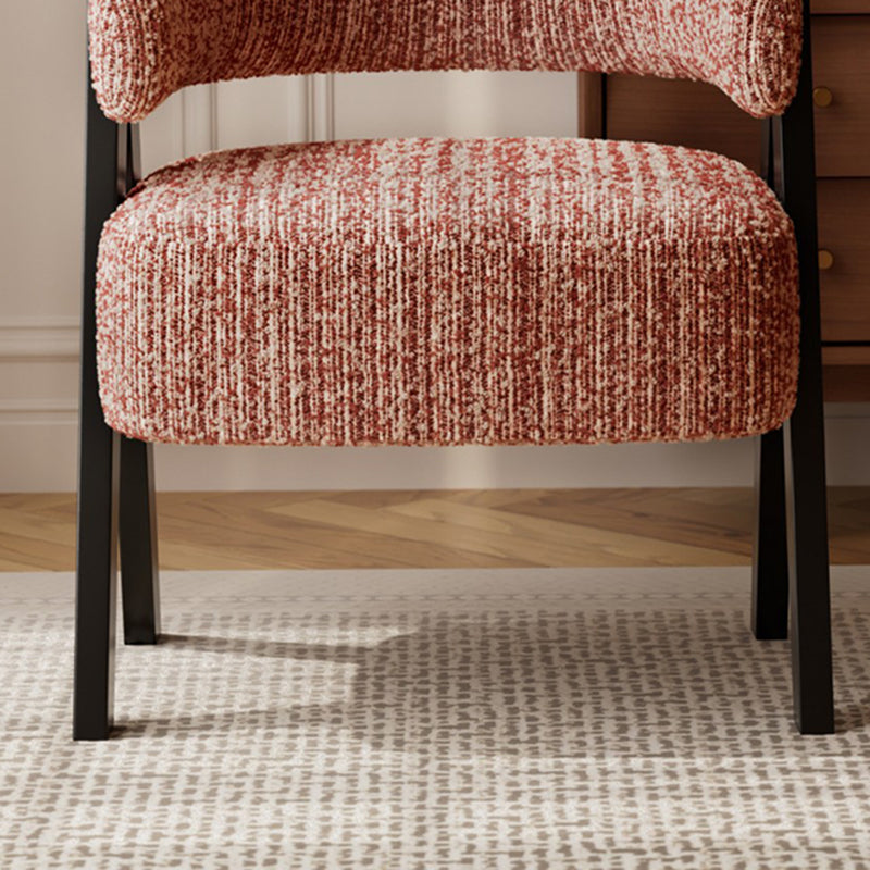 Traditional French Cotton-Linen Fabric Solid Wood Curved Accent Chair Backrest Armrest For Living Room