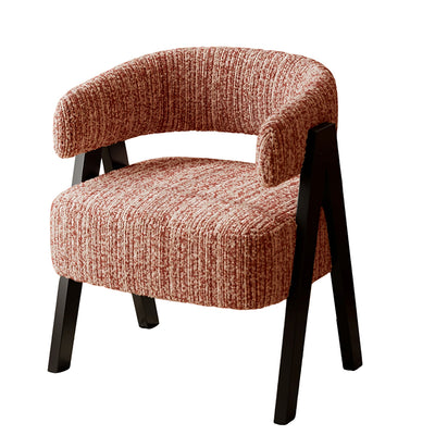 Traditional French Cotton-Linen Fabric Solid Wood Curved Accent Chair Backrest Armrest For Living Room