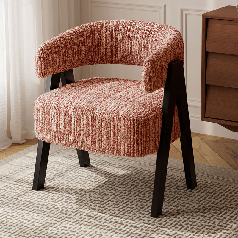 Traditional French Cotton-Linen Fabric Solid Wood Curved Accent Chair Backrest Armrest For Living Room