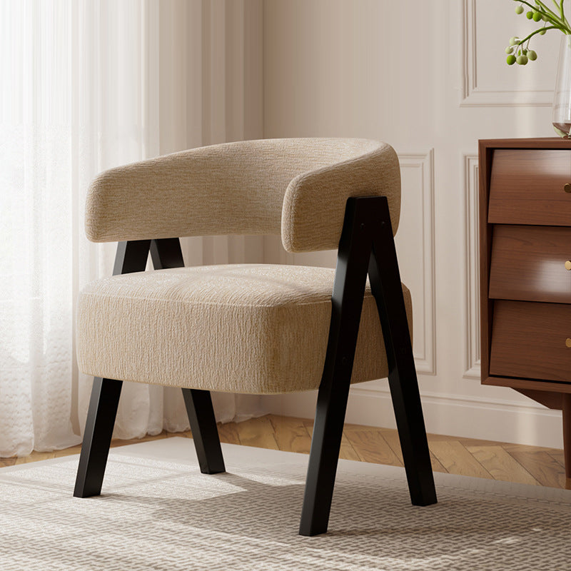 Traditional French Cotton-Linen Fabric Solid Wood Curved Accent Chair Backrest Armrest For Living Room