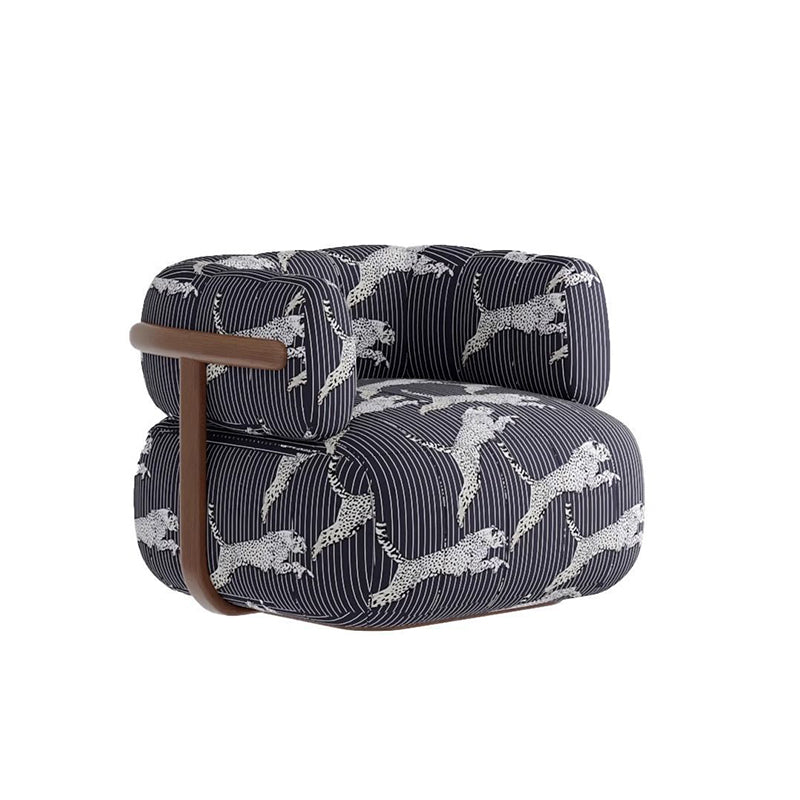 Modern Minimalist Printed Fabric Carbon Steel Rectangular Accent Chair Backrest Armrest For Living Room