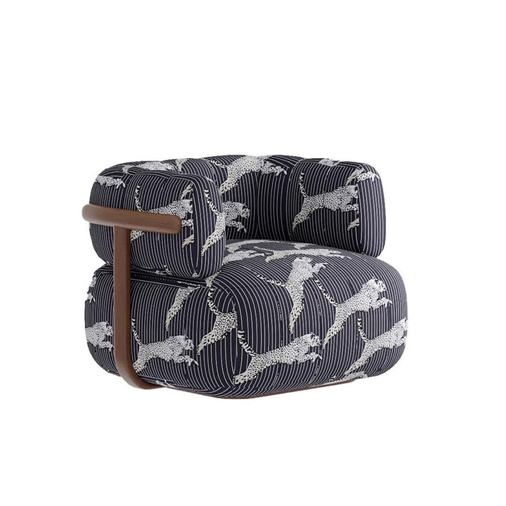 Modern Minimalist Printed Fabric Carbon Steel Rectangular Accent Chair Backrest Armrest For Living Room