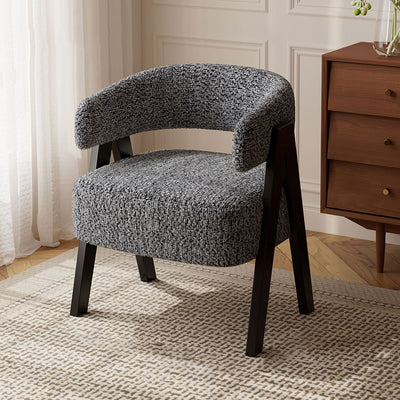Traditional French Cotton-Linen Fabric Solid Wood Curved Accent Chair Backrest Armrest For Living Room