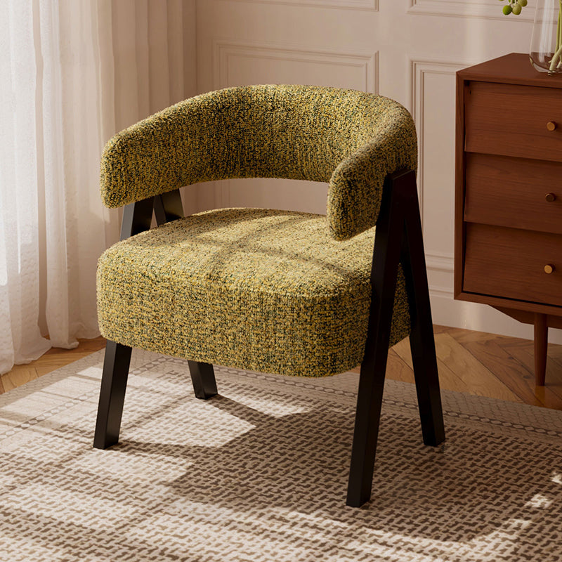 Traditional French Cotton-Linen Fabric Solid Wood Curved Accent Chair Backrest Armrest For Living Room