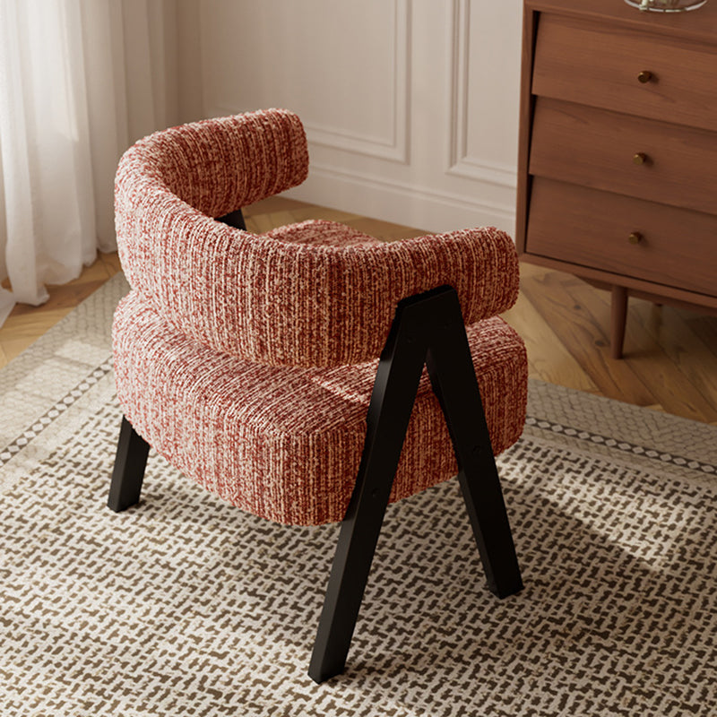 Traditional French Cotton-Linen Fabric Solid Wood Curved Accent Chair Backrest Armrest For Living Room