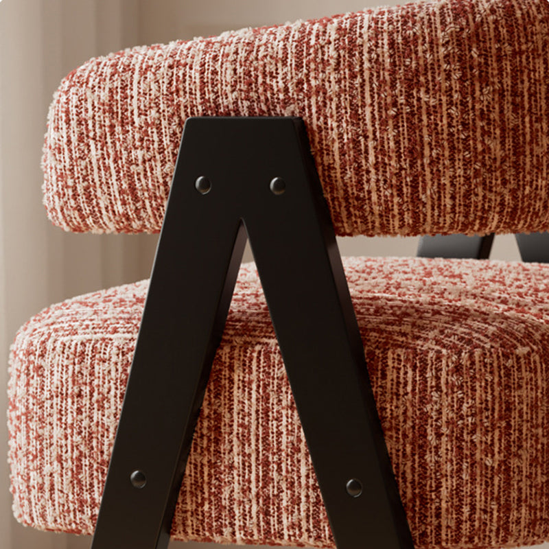 Traditional French Cotton-Linen Fabric Solid Wood Curved Accent Chair Backrest Armrest For Living Room