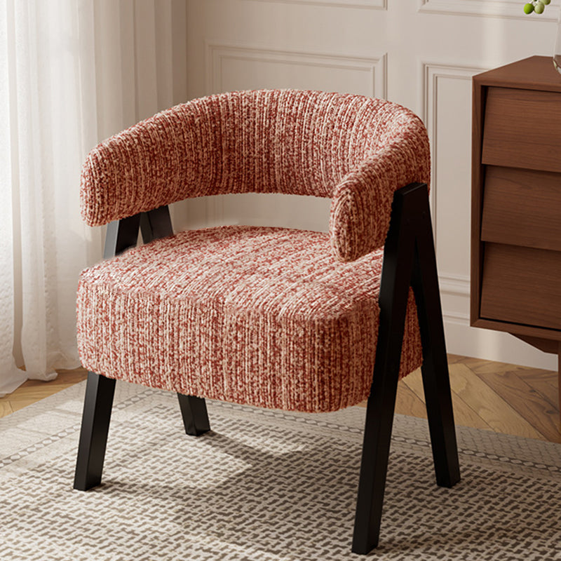 Traditional French Cotton-Linen Fabric Solid Wood Curved Accent Chair Backrest Armrest For Living Room