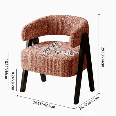 Traditional French Cotton-Linen Fabric Solid Wood Curved Accent Chair Backrest Armrest For Living Room