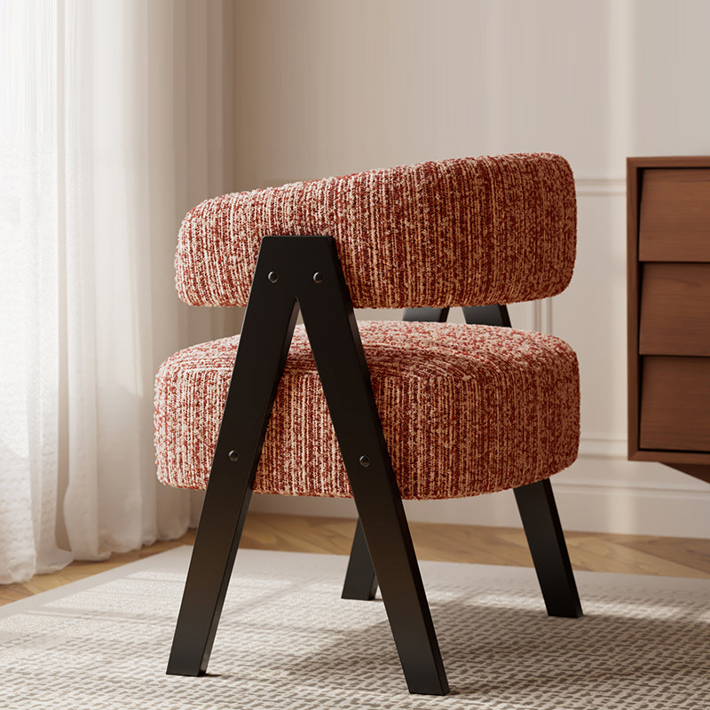 Traditional French Cotton-Linen Fabric Solid Wood Curved Accent Chair Backrest Armrest For Living Room