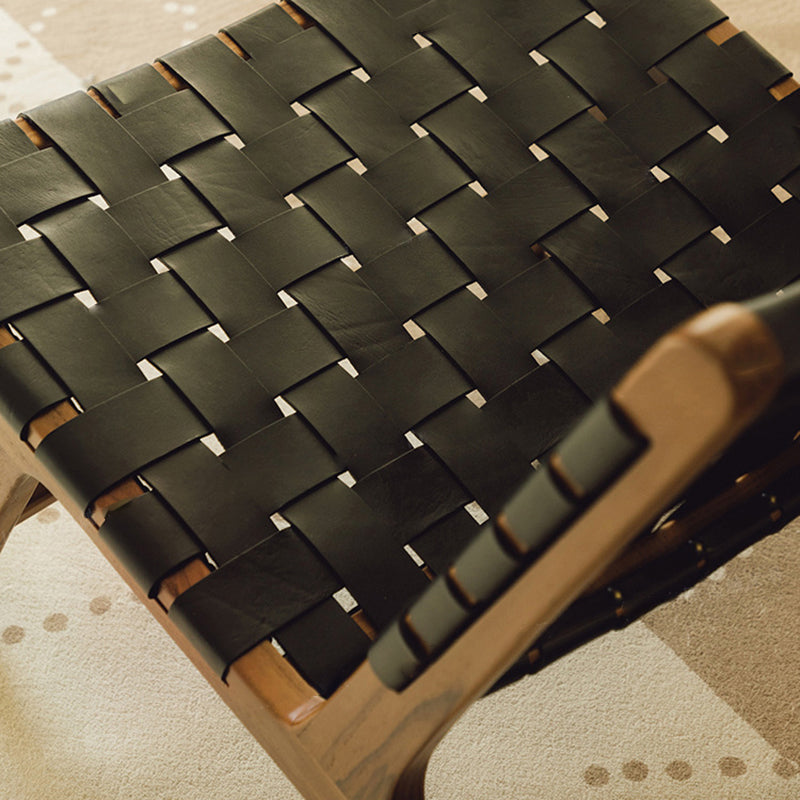 Traditional Rustic Saddle Leather Solid Wood Rectangular Accent Chair Backrest Armless For Living Room