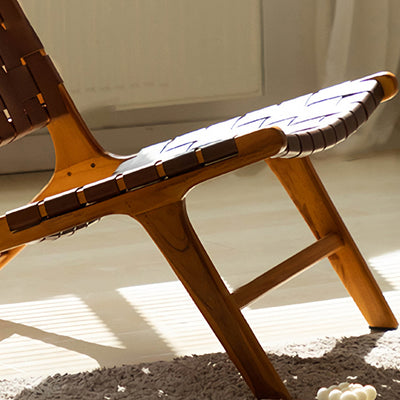 Traditional Rustic Saddle Leather Solid Wood Rectangular Accent Chair Backrest Armless For Living Room