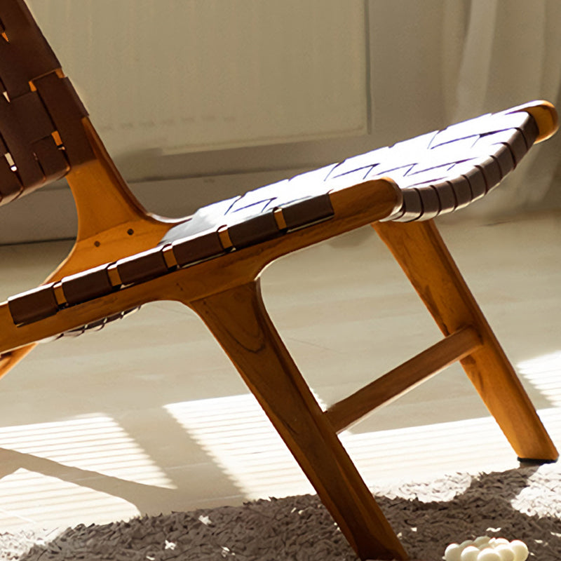 Traditional Rustic Saddle Leather Solid Wood Rectangular Accent Chair Backrest Armless For Living Room