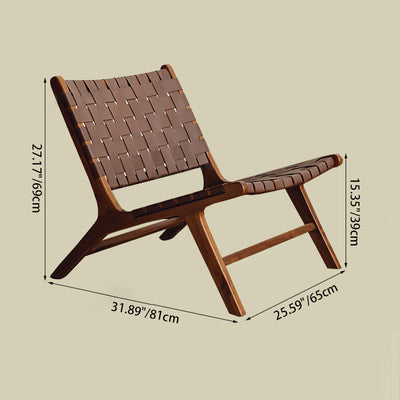 Traditional Rustic Saddle Leather Solid Wood Rectangular Accent Chair Backrest Armless For Living Room