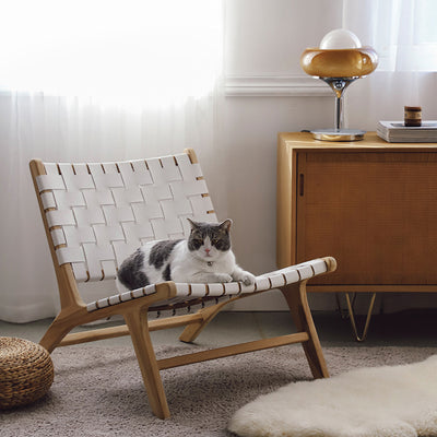 Traditional Rustic Saddle Leather Solid Wood Rectangular Accent Chair Backrest Armless For Living Room