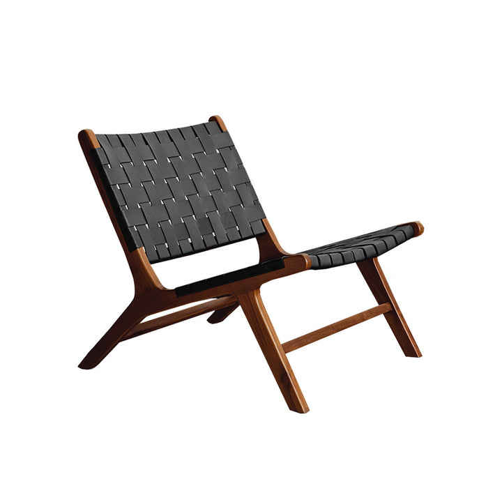 Silla de acento rectangular de madera maciza, estilo rústico tradicional, con respaldo de cuero sintético tipo silla de montar, sin brazos, para sala de estar 