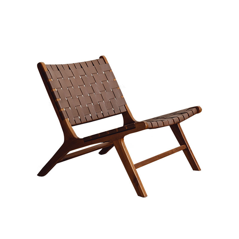 Silla de acento rectangular de madera maciza, estilo rústico tradicional, con respaldo de cuero sintético tipo silla de montar, sin brazos, para sala de estar 