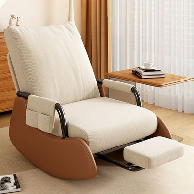 Modern Minimalist Corduroy Faux Leather Solid Wood Carbon Steel Rectangular Accent Chair Adjustable Backrest Armrest For Living Room