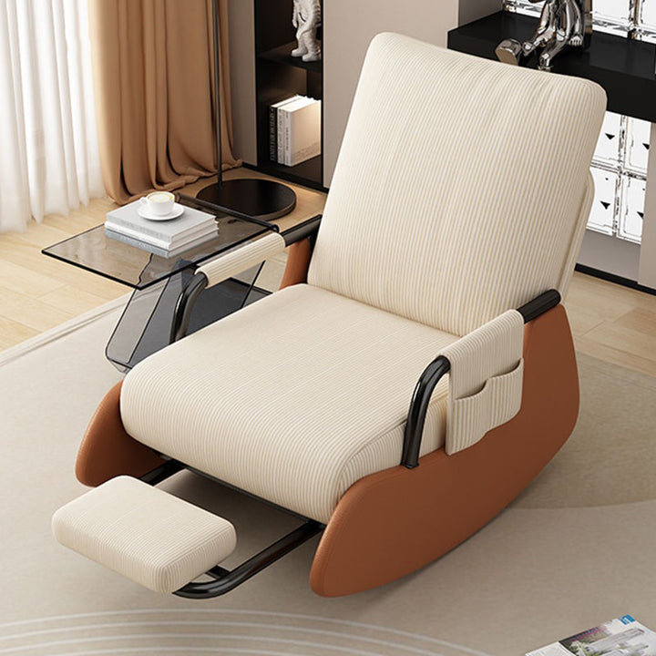 Modern Minimalist Corduroy Faux Leather Solid Wood Carbon Steel Rectangular Accent Chair Adjustable Backrest Armrest For Living Room
