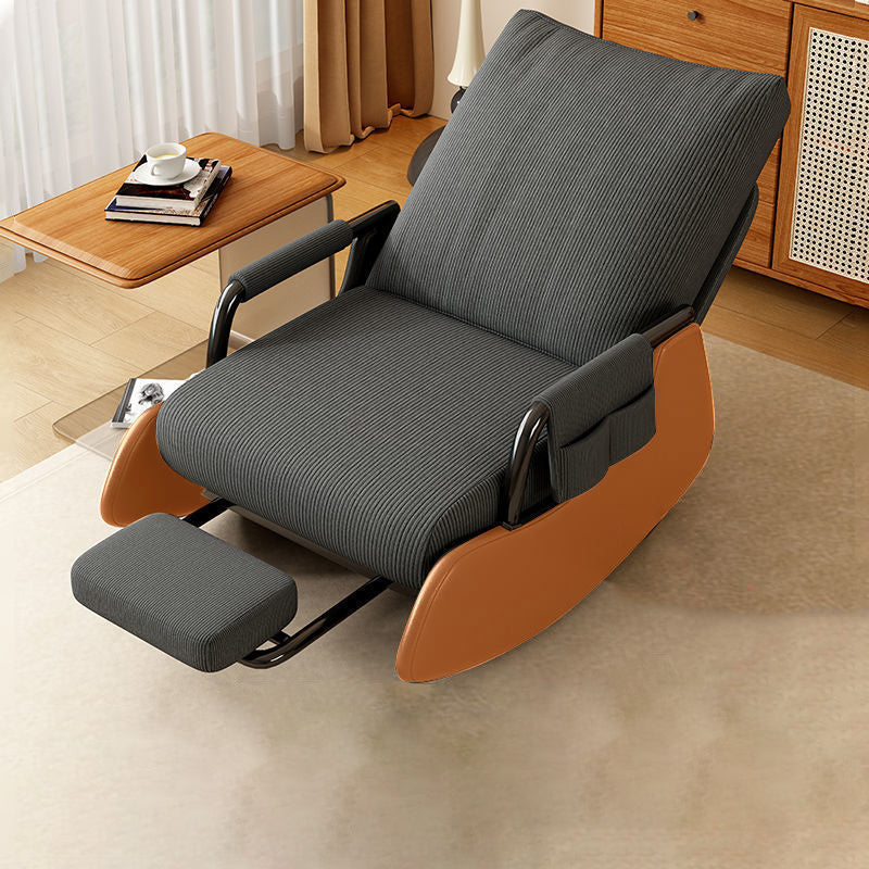 Modern Minimalist Corduroy Faux Leather Solid Wood Carbon Steel Rectangular Accent Chair Adjustable Backrest Armrest For Living Room