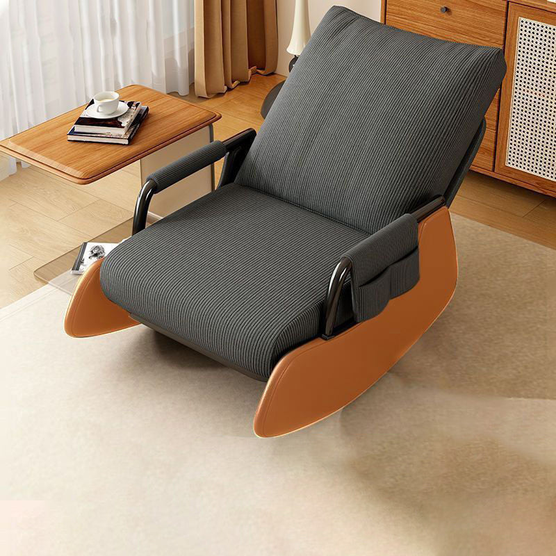 Modern Minimalist Corduroy Faux Leather Solid Wood Carbon Steel Rectangular Accent Chair Adjustable Backrest Armrest For Living Room