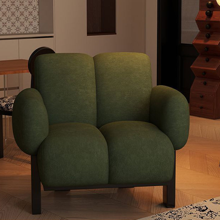 Silla de acento contemporánea nórdica rectangular de lino con reposabrazos y respaldo para sala de estar 