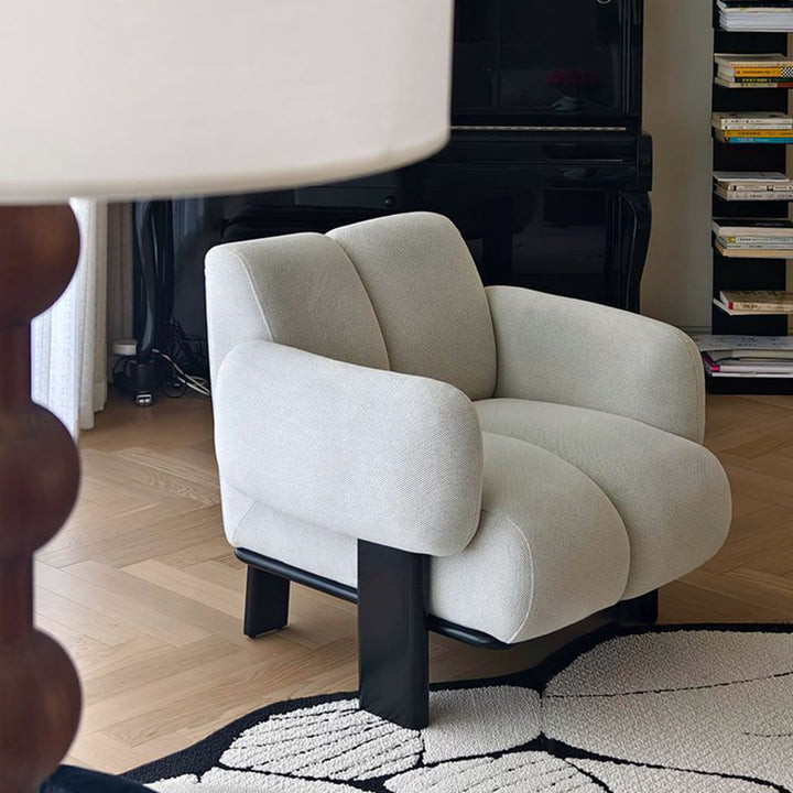 Silla de acento contemporánea nórdica rectangular de lino con reposabrazos y respaldo para sala de estar 