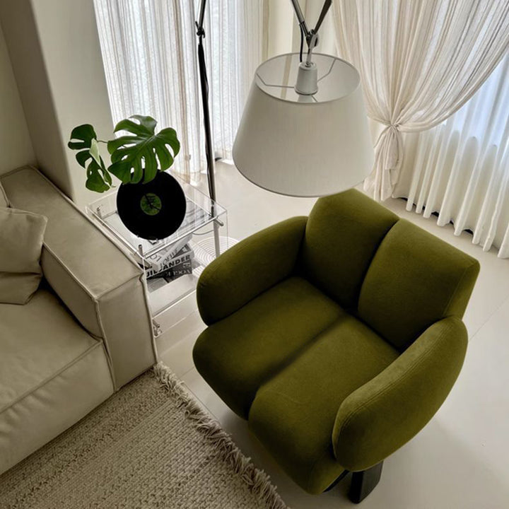 Silla de acento contemporánea nórdica rectangular de lino con reposabrazos y respaldo para sala de estar 