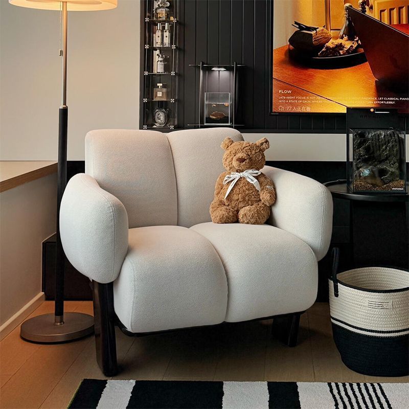 Contemporary Nordic Rectangular Linen Iron Accent Chair Armrest Backrest For Living Room