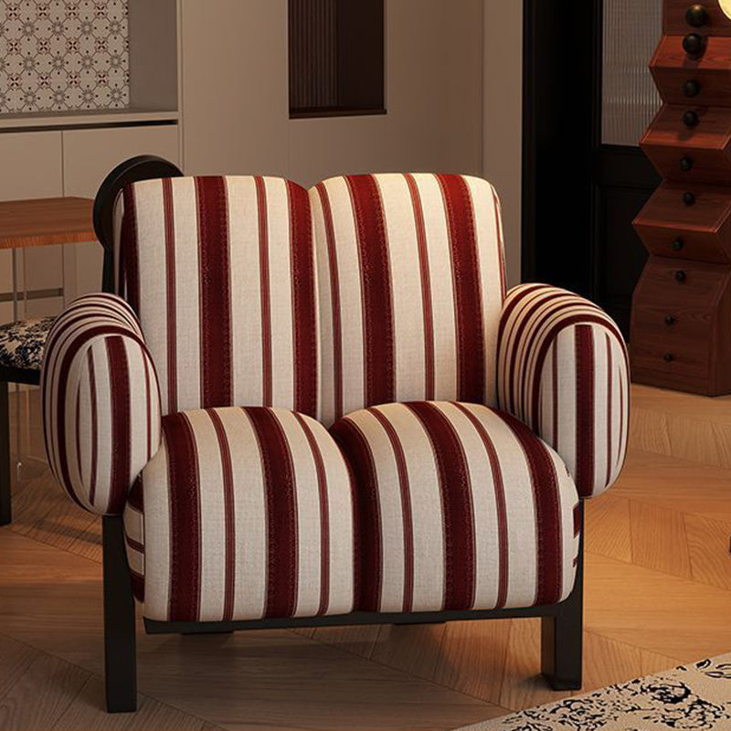 Silla de acento contemporánea nórdica rectangular de lino con reposabrazos y respaldo para sala de estar 