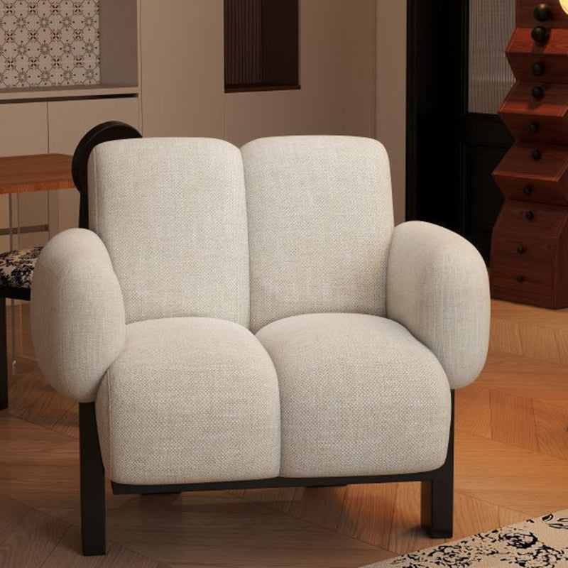 Silla de acento contemporánea nórdica rectangular de lino con reposabrazos y respaldo para sala de estar 