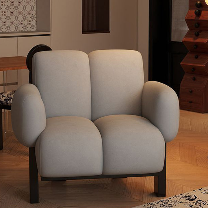 Silla de acento contemporánea nórdica rectangular de lino con reposabrazos y respaldo para sala de estar 