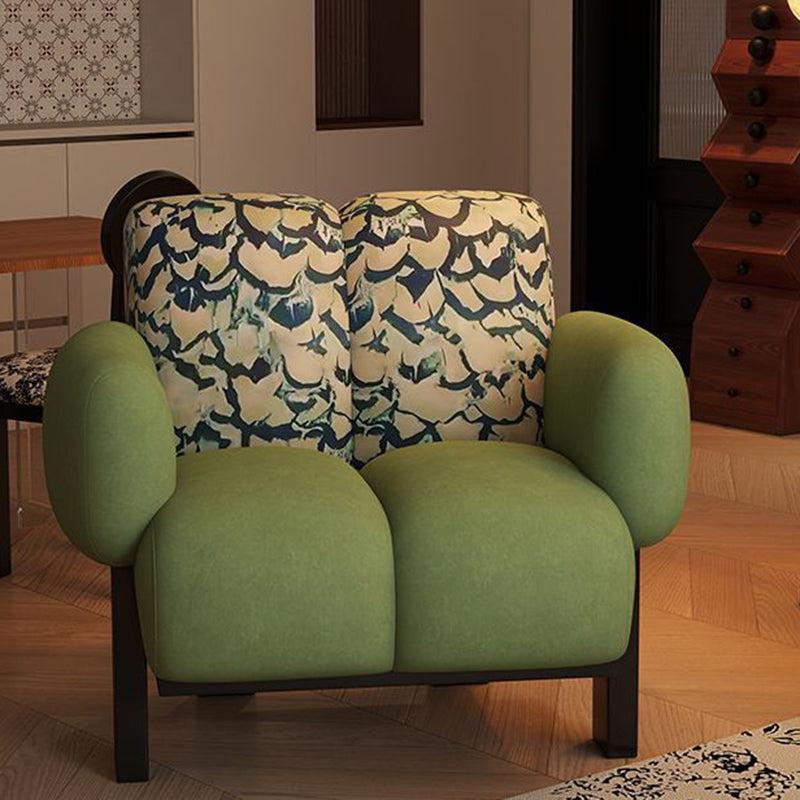 Contemporary Nordic Rectangular Linen Iron Accent Chair Armrest Backrest For Living Room