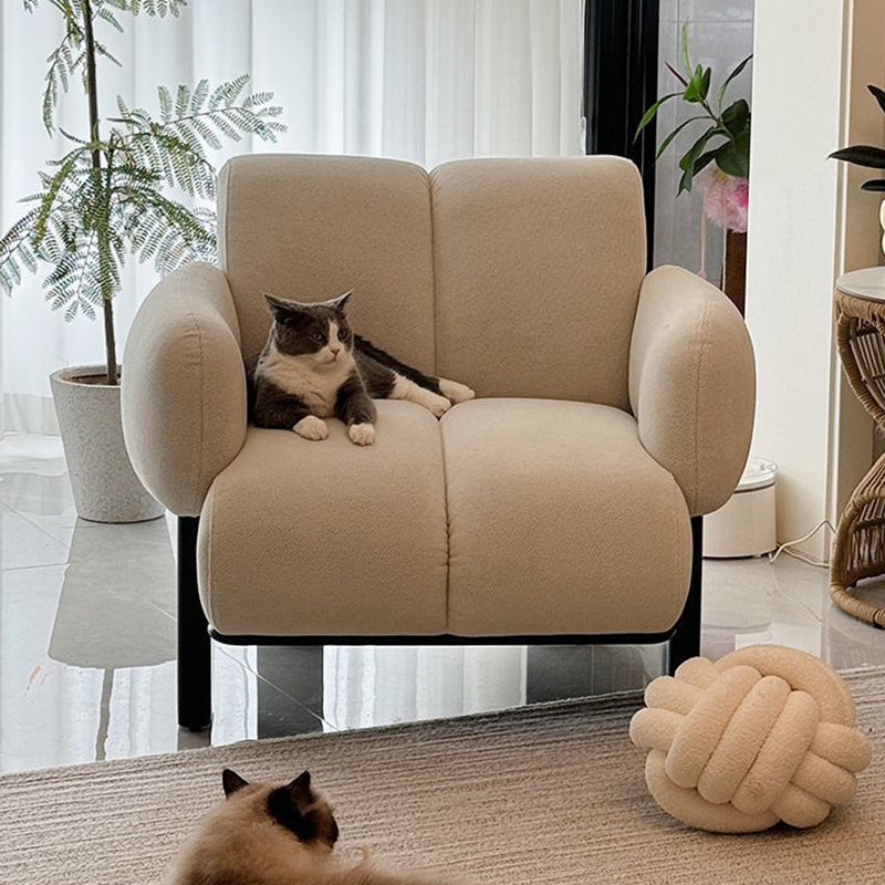 Contemporary Nordic Rectangular Linen Iron Accent Chair Armrest Backrest For Living Room