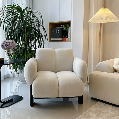 Contemporary Nordic Rectangular Linen Iron Accent Chair Armrest Backrest For Living Room