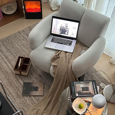 Contemporary Nordic Rectangular Linen Iron Accent Chair Armrest Backrest For Living Room