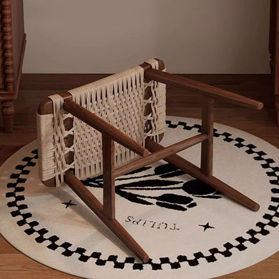 Traditional Rustic Rectangular Kraft Paper Rope Solid Wood Vanity Stool Backless Armless For Bedroom