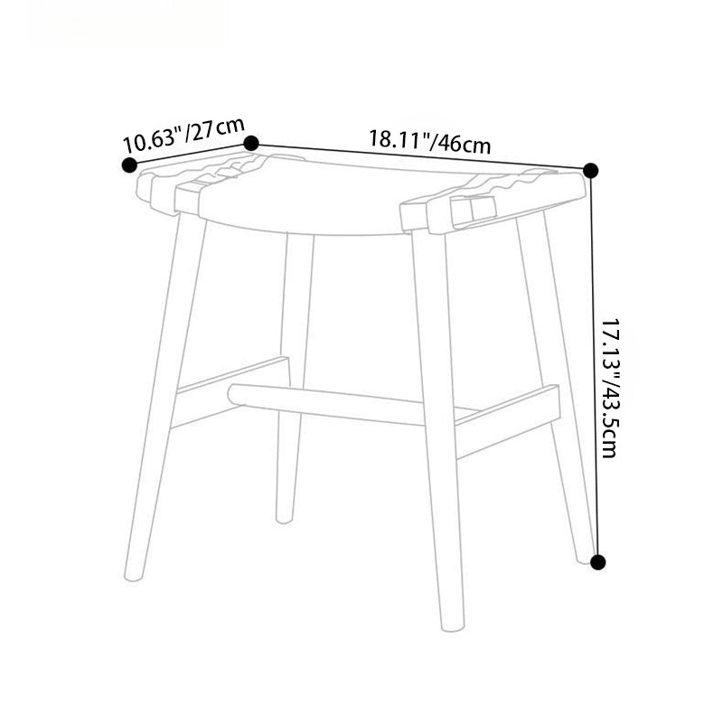 Traditional Rustic Rectangular Kraft Paper Rope Solid Wood Vanity Stool Backless Armless For Bedroom