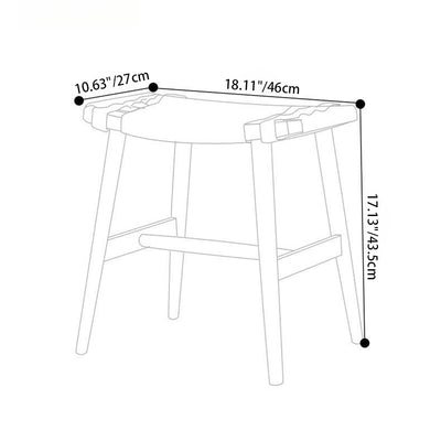Traditional Rustic Rectangular Kraft Paper Rope Solid Wood Vanity Stool Backless Armless For Bedroom