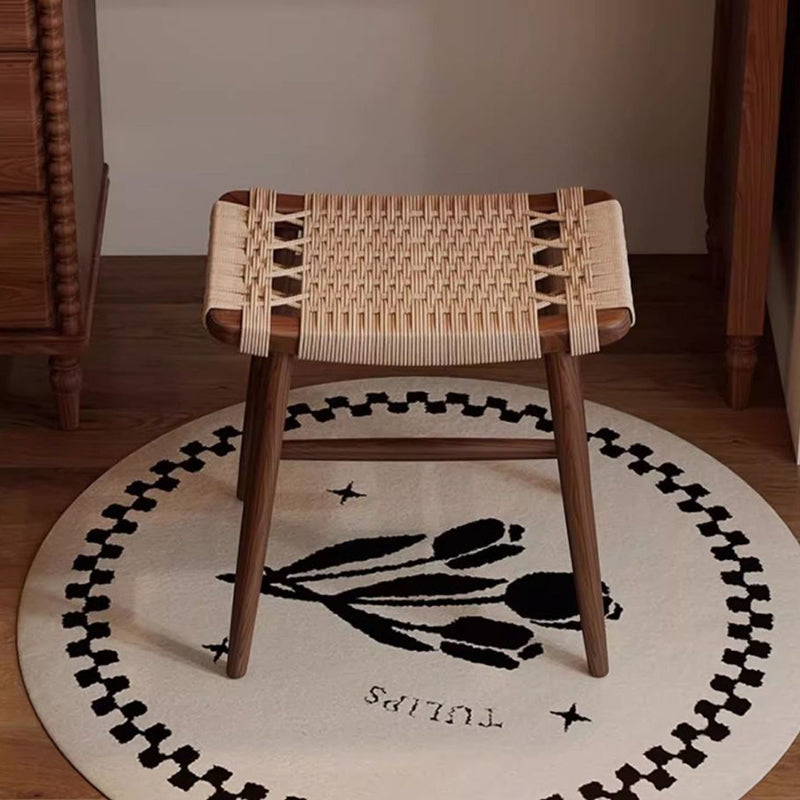 Traditional Rustic Rectangular Kraft Paper Rope Solid Wood Vanity Stool Backless Armless For Bedroom