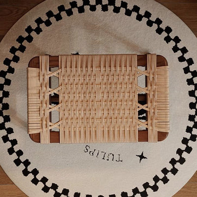 Traditional Rustic Rectangular Kraft Paper Rope Solid Wood Vanity Stool Backless Armless For Bedroom