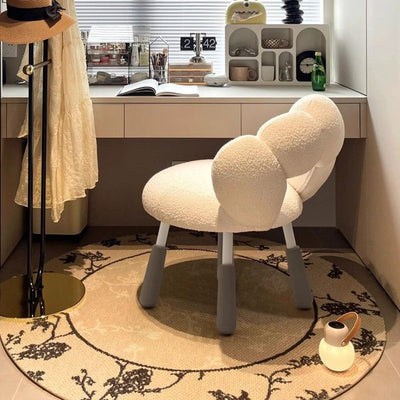 Modern Minimalist Petal-Shaped Lambswool PP Silicone Vanity Stool Backrest Armless For Bedroom