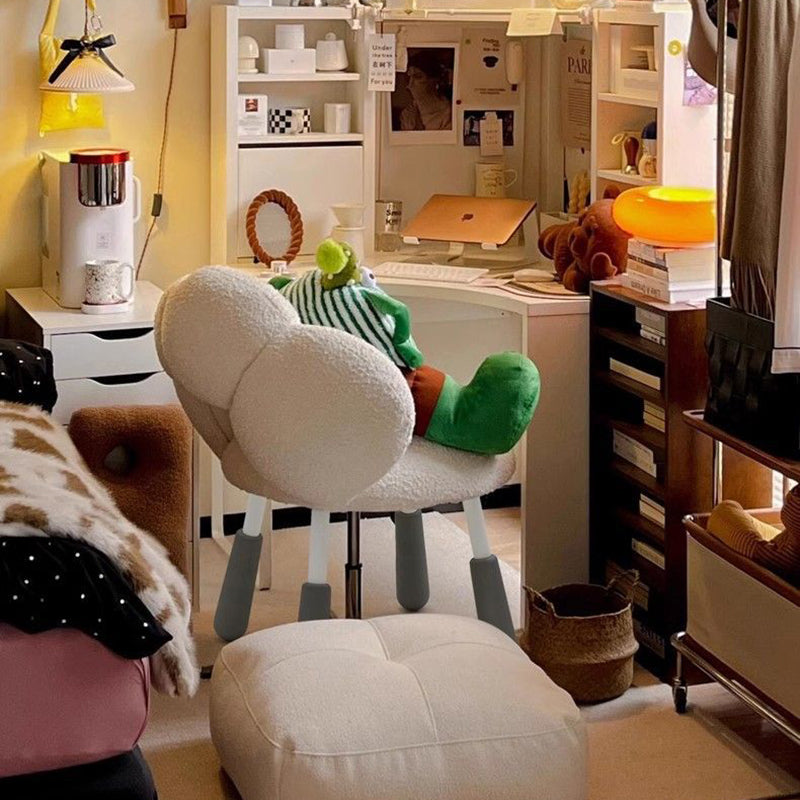 Modern Minimalist Petal-Shaped Sherpa Fabric PP Silicone Vanity Stool Backrest Armless For Bedroom
