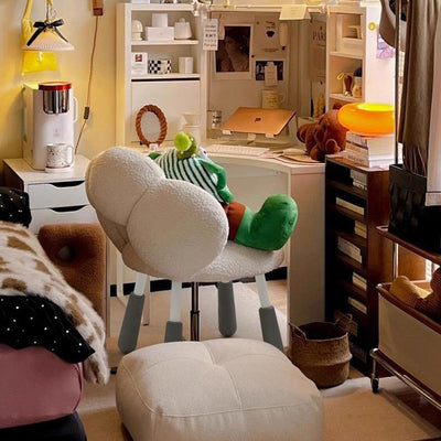 Modern Minimalist Petal-Shaped Lambswool PP Silicone Vanity Stool Backrest Armless For Bedroom