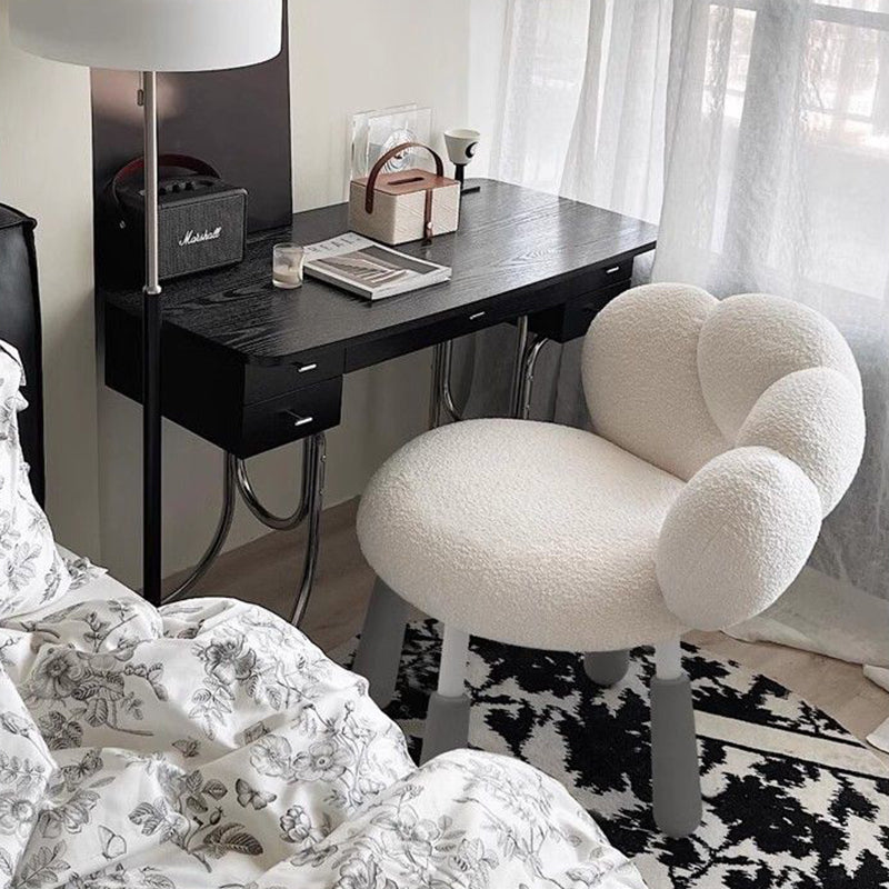 Modern Minimalist Petal-Shaped Sherpa Fabric PP Silicone Vanity Stool Backrest Armless For Bedroom