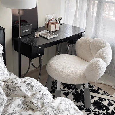 Modern Minimalist Petal-Shaped Lambswool PP Silicone Vanity Stool Backrest Armless For Bedroom