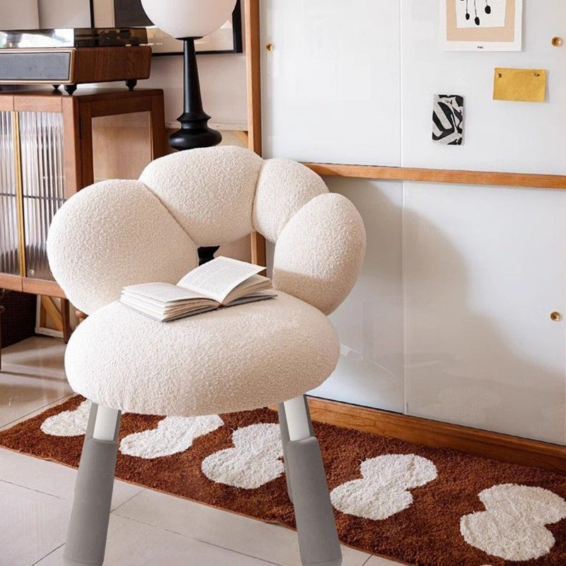 Modern Minimalist Petal-Shaped Sherpa Fabric PP Silicone Vanity Stool Backrest Armless For Bedroom