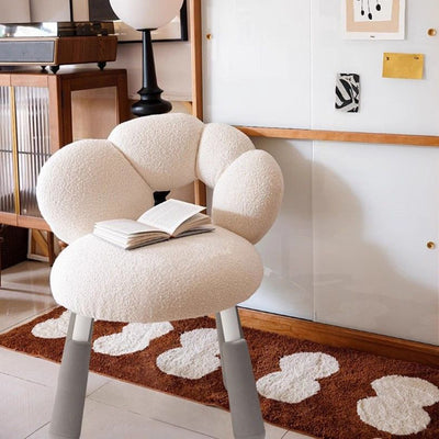 Modern Minimalist Petal-Shaped Lambswool PP Silicone Vanity Stool Backrest Armless For Bedroom