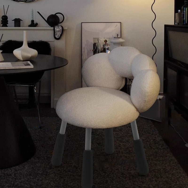 Modern Minimalist Petal-Shaped Lambswool PP Silicone Vanity Stool Backrest Armless For Bedroom
