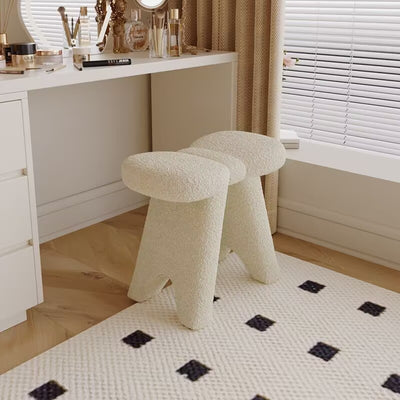 Contemporary Creative Bow-Shaped Lambswool Solid Wood Vanity Stool Backless Armless For Bedroom