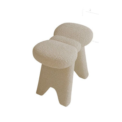 Contemporary Creative Bow-Shaped Lambswool Solid Wood Vanity Stool Backless Armless For Bedroom